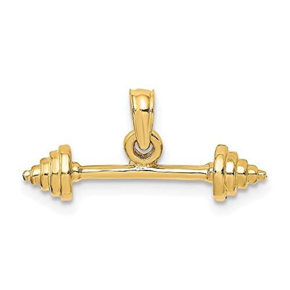 10k Yellow Gold Solid Polished 3-D Dumbbell Charm - image 6